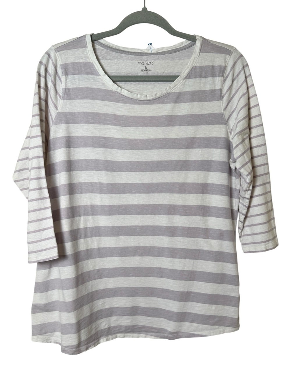 Sonoma Large Scoop Neck Long Sleeve Tee - Light Purple & White Stripes - Picture 2 of 6